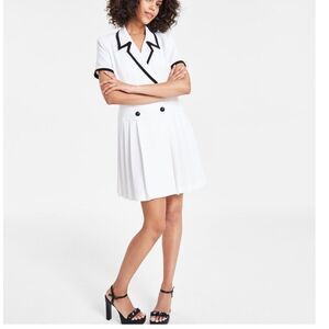 Karl Lagerfeld Paris Women’s Sz 14‎ White Short Sleeve Dress Pleated Old Money